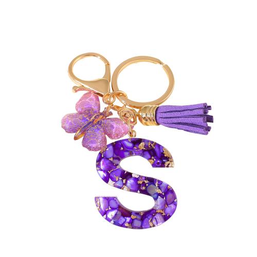 Zinc Alloy Key Clasp with Resin epoxy gel portable & letters are from A to Z & multifunctional purple Product package size Sold By PC