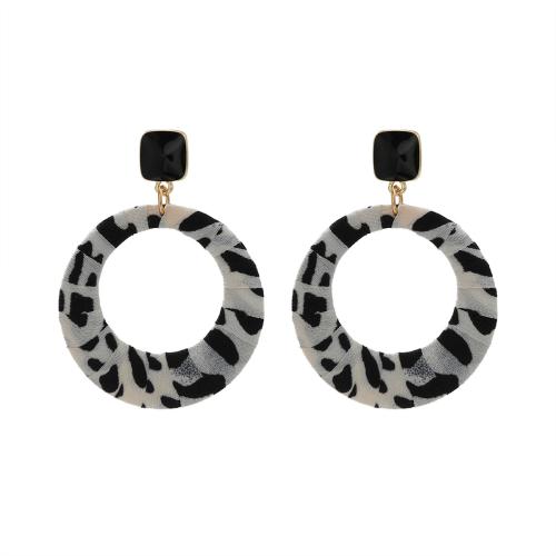 Zinc Alloy Stud Earring with Cloth for woman & leopard pattern Sold By Pair