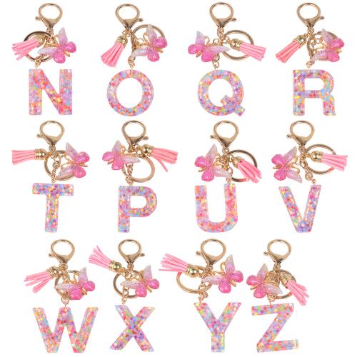 Iron Key Clasp with Sequins & Resin epoxy gel portable & letters are from A to Z & multifunctional pink Sold By PC