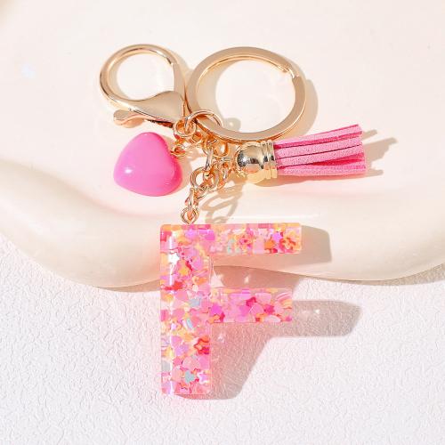 Zinc Alloy Key Clasp with Resin epoxy gel portable & letters are from A to Z & multifunctional pink Product package size Sold By PC