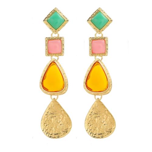 Pendientes de Perno de Aleación de Zinc, con resina, Estilo bohemio & para mujer, dorado, Vendido por Par