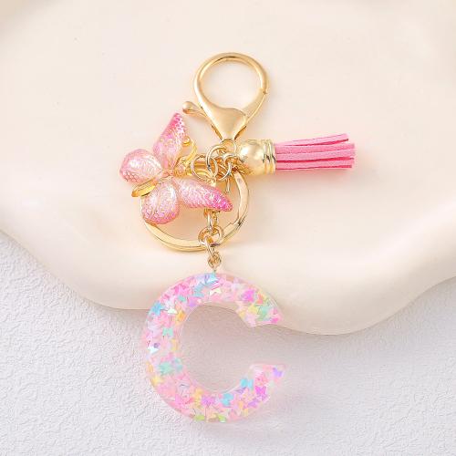 Zinc Alloy Key Clasp with Sequins & Resin epoxy gel portable & multifunctional pink Sold By PC