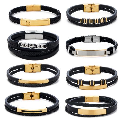 PU Leather Cord Bracelets 304 Stainless Steel with PU Leather & for man Sold By PC