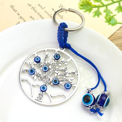 Zinc Alloy Key Clasp with Polyester Cord & Lampwork plated portable & multifunctional silver color Sold By PC