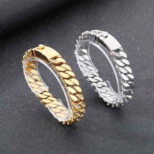 Stainless Steel Jewelry Bracelet 304 Stainless Steel Vacuum Ion Plating for man & with rhinestone Sold By PC