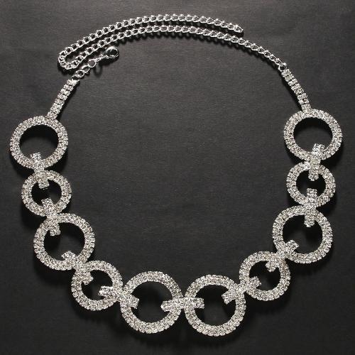 Fashion Choker halskæde, Messing, for kvinde & med rhinestone, flere farver til valg, Længde Ca. 36 cm, Solgt af PC