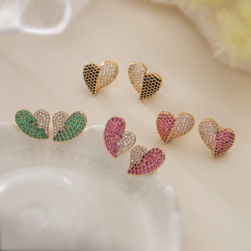 Cúbicos Circonia Pendiente Latón Micro pavimenta, metal, Corazón, chapado en color dorado, micro arcilla de zirconia cúbica & para mujer, más colores para la opción, Vendido por Par