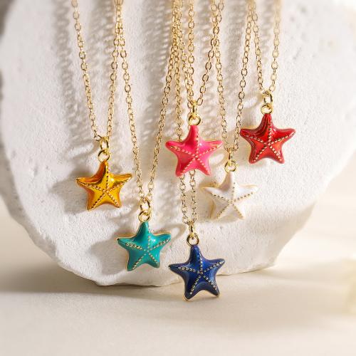 Brass Necklace Starfish gold color plated for woman & enamel nickel lead & cadmium free Sold By PC