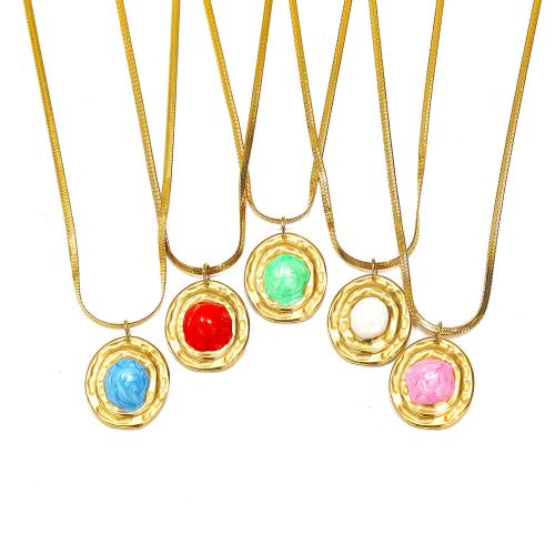 Titanium Steel Necklace with 5cm extender chain gold color plated fashion jewelry & enamel gold Length 50 cm Sold By PC