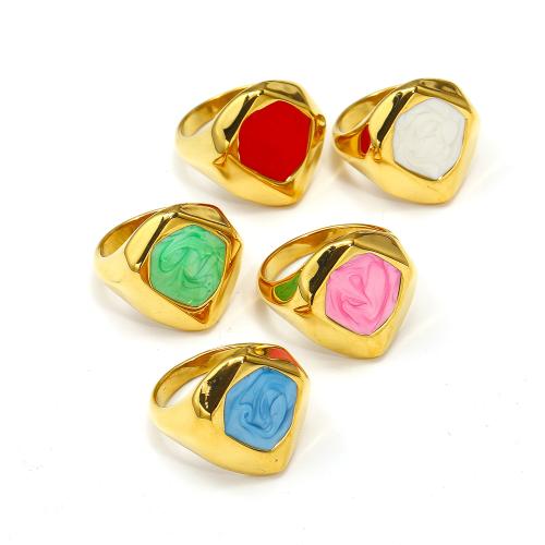 Titanium Steel Finger Ring gold color plated fashion jewelry & enamel Sold By PC