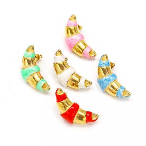 Titanium Steel  Earring gold color plated fashion jewelry & enamel Sold By Pair