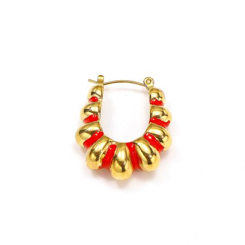 Titanium Steel  Earring gold color plated fashion jewelry & enamel Sold By Pair