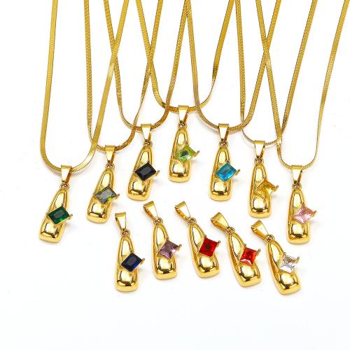 Titanium Steel Necklace with 5cm extender chain gold color plated fashion jewelry & with rhinestone Length 50 cm Sold By PC