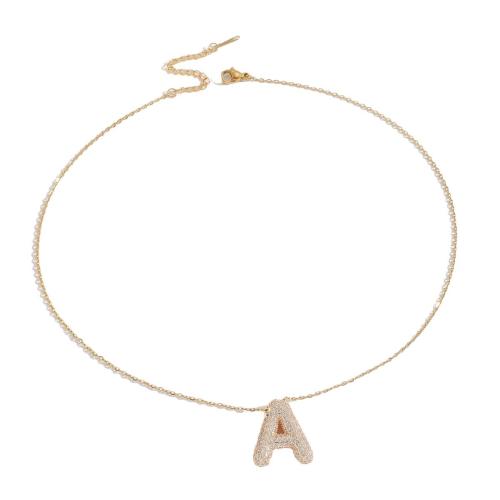 Collier en laiton cubique Zircon Micro Pave, avec 2.36 Inch chaînes de rallonge, Lettre d’alphabet, Placage, bijoux de mode & pavé de micro zircon & pour femme, doré, Longueur 14.37 pouce, Vendu par PC