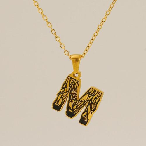 Stainless Steel Jewelry Necklace 304 Stainless Steel Alphabet Letter 18K gold plated fashion jewelry & for woman Length 45 cm Sold By PC