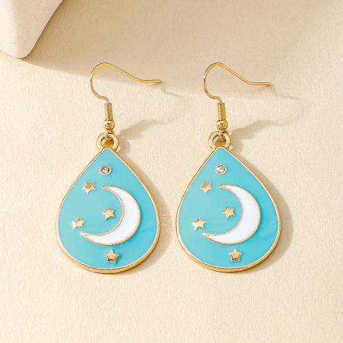 Zinc Alloy Drop Earrings plated for woman & enamel blue Sold By Pair