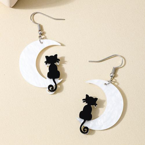 Zinc Alloy Drop Earrings with Acrylic Cat plated for woman white Sold By Pair