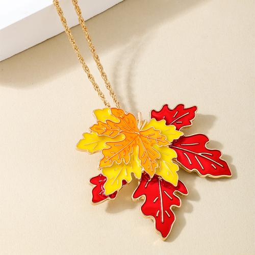 Zinklegering halskettingen, Zinc Alloy, Maple Leaf, plated, voor vrouw & glazuur, goud, Verkocht door PC