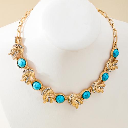 Zinklegering halskettingen, Zinc Alloy, met Synthetische Turquoise, plated, micro pave zirconia & voor vrouw, goud, Verkocht door PC