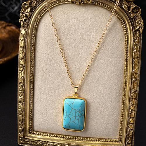 Zinklegering halskettingen, Zinc Alloy, met Synthetische Turquoise, plated, voor vrouw, goud, Verkocht door PC