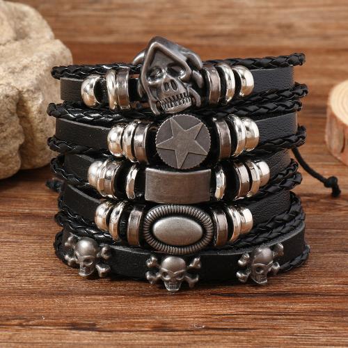 PU cavo bracciali, with lega in zinco, 5 pezzi & stile punk & per l'uomo, nero, Venduto da set