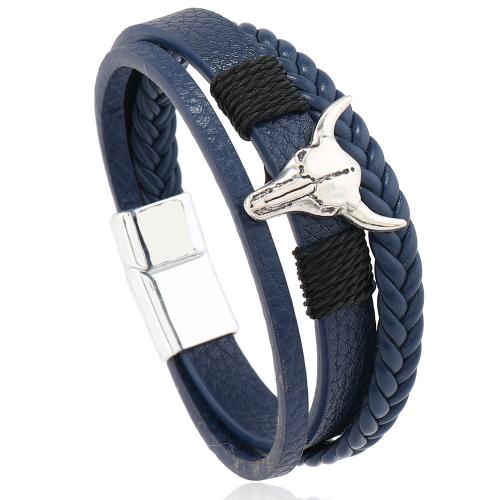 PU Cord Armbånd, med Zinc Alloy, flerlags & for mennesket, flere farver til valg, Solgt af PC