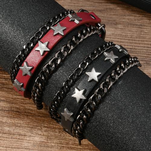 PU Leather Cord Bracelets with Zinc Alloy plated punk style & for man Sold By PC