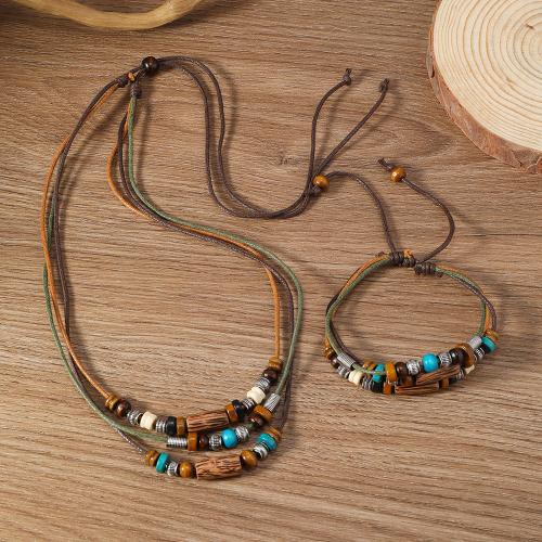 Jewelry Sets Wood with Wax Cord 2 pieces & Bohemian style & Unisex mixed colors Sold By Set