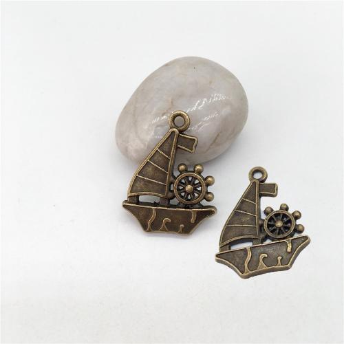 Véhicule en forme de pendentifs en alliage de Zinc, Bateau à voile, Plaqué de couleur de bronze antique, DIY, 28x22mm, 100PC/sac, Vendu par sac