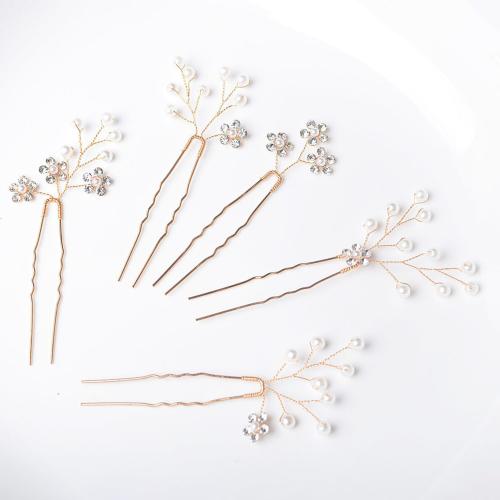 Hair Stick Iron with brass wire & Rhinestone & Plastic Pearl 5 pieces & for woman Sold By Set