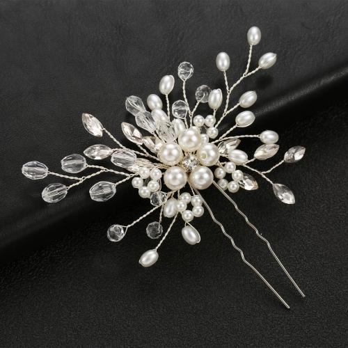 Hair Stick Zinc Alloy with Crystal & Plastic Pearl fashion jewelry & for woman Sold By PC