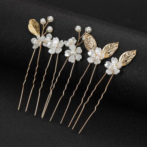 Hair Stick Iron with brass wire & Plastic Pearl 5 pieces & fashion jewelry & for woman Sold By Set