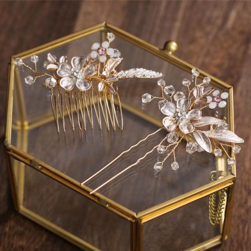 Accessoires pour cheveux mixtes, alliage de zinc, peigne à cheveux & épingle à cheveux, avec cristal, 2 pièces & bijoux de mode & pour femme, Hair comb 7*5cm, hairpin 8cm, Vendu par fixé