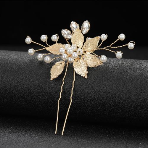 Hair Stick Iron with brass wire & Plastic Pearl fashion jewelry & for woman golden Sold By PC