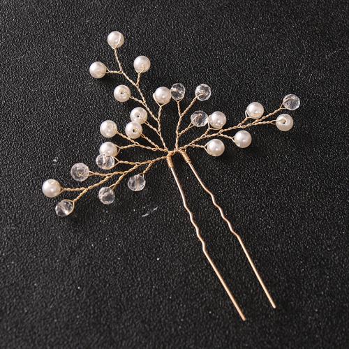 Hair Stick Iron with brass wire & Crystal & Plastic Pearl fashion jewelry & for woman golden Sold By PC