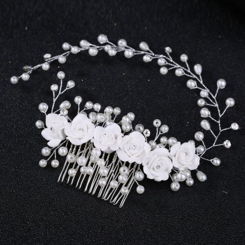 Decorative Hair Combs Plastic Pearl with brass wire & Polymer Clay fashion jewelry & for woman Length : 34cm width of comb part : 8cm Sold By PC