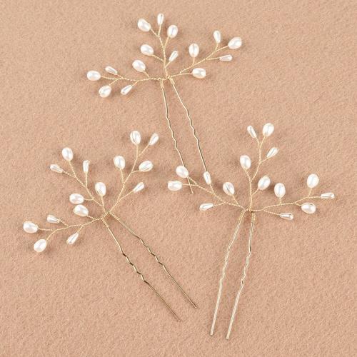 Hair Stick Plastic Pearl with brass wire & Iron fashion jewelry & for woman Sold By PC