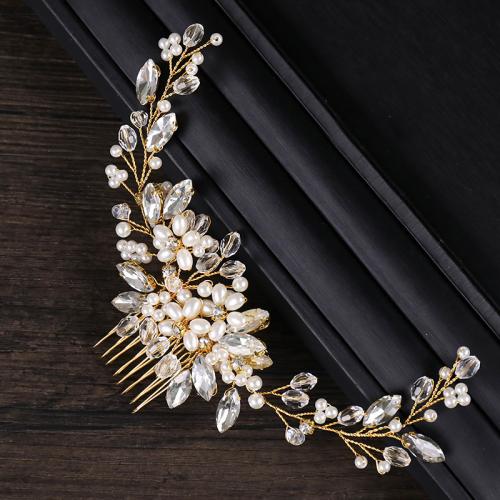 Decorative Hair Combs Plastic Pearl with brass wire & Crystal & Rhinestone fashion jewelry & for woman Sold By PC