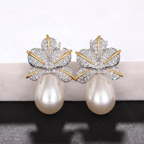 Cubic Zirconia Micro Pave Brass Earring with Plastic Pearl fashion jewelry & micro pave cubic zirconia & for woman Sold By Pair