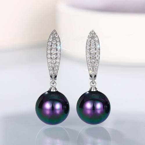 Cubic Zirconia Micro Pave Brass Earring with Plastic Pearl fashion jewelry & micro pave cubic zirconia & for woman 34mm Sold By Pair