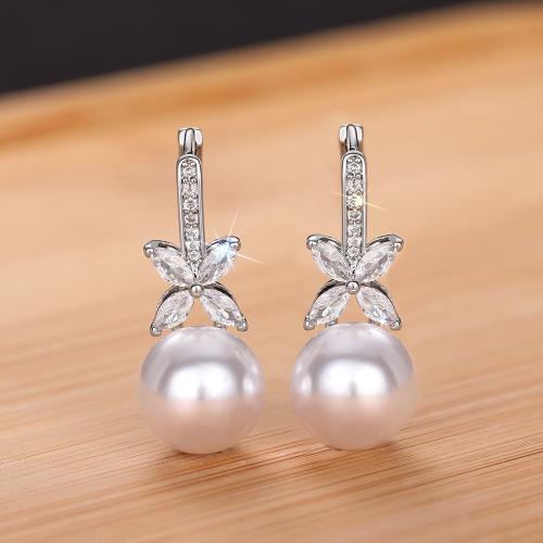 Cubic Zirconia Micro Pave Brass Earring with Plastic Pearl fashion jewelry & micro pave cubic zirconia & for woman 29mm Sold By Pair