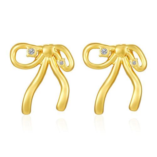 Stainless Steel Stud Earrings 304 Stainless Steel Bowknot Vacuum Ion Plating fashion jewelry & for woman & with rhinestone Sold By Pair