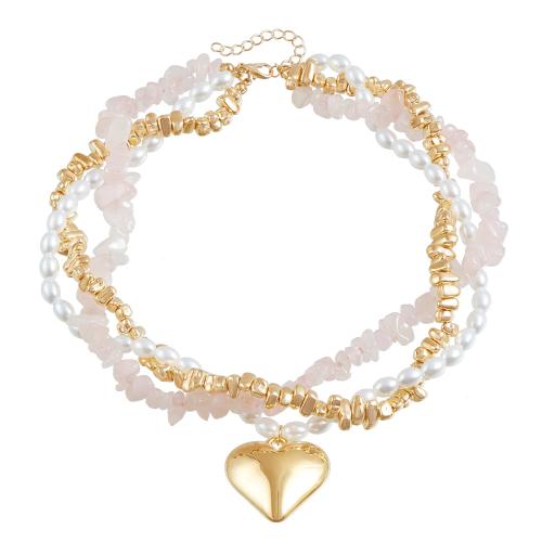 Zinc Alloy Jewelry Necklace with ABS Plastic Pearl & Gemstone gold color plated fashion jewelry mixed colors nickel lead & cadmium free Sold By PC