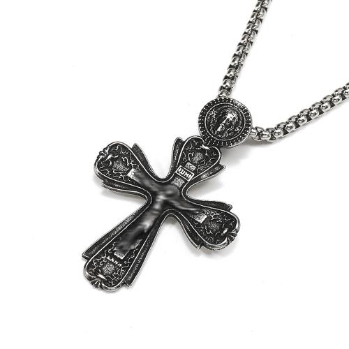 Titanium Steel Necklace Cross silver color plated fashion jewelry silver color Sold By PC