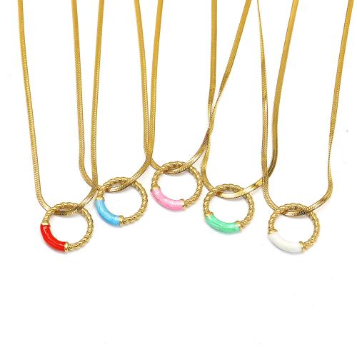 Titanium Steel Necklace with 5cm extender chain gold color plated fashion jewelry & enamel Length 45 cm Sold By PC