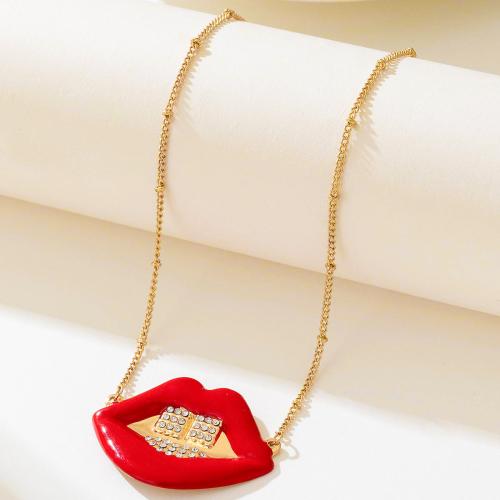 Zinc Alloy Jewelry Necklace Lip plated micro pave cubic zirconia & for woman & enamel gold Sold By PC