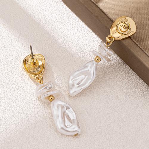 Lo zinco in lega Stud Earring, lega in zinco, with perla in plastica, placcato, per la donna, oro, Venduto da coppia