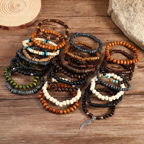 Wood Bracelets with Zinc Alloy 25pcs & vintage & multilayer & for man mixed colors Sold By Set