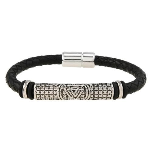 PU Leather Cord Bracelets with Zinc Alloy polished & for man black Sold By PC