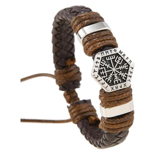 PU Leather Cord Bracelets with Wax Cord & Zinc Alloy handmade vintage & for man Sold By PC